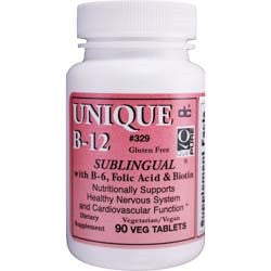 UNIQUE B-12 SUBLINGUAL VITAMIN with B-6, FOLIC ACID & BIOTIN 90 Tablets